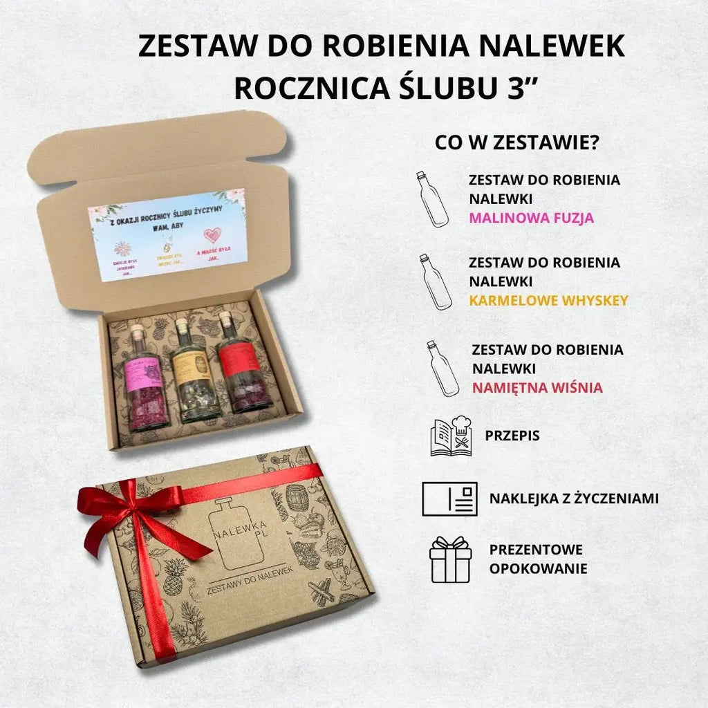 zestaw prezentowy do przygotowywania nalewek na rocznicę ślubu